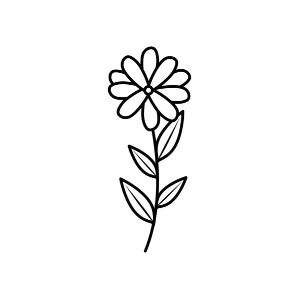 Cute flower with branch and leafs line style icon — Stock Vector