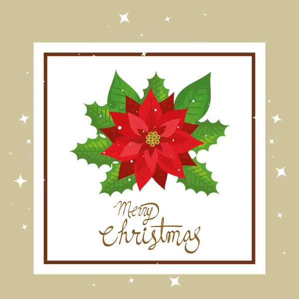 正方形の枠に花のメリークリスマスカード — ストックベクタ