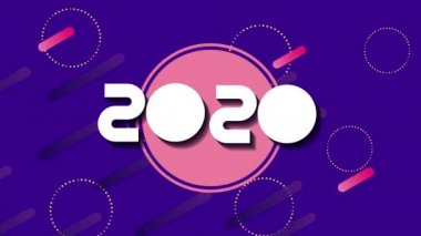 2020 yılı ve dairesel çerçeve ile geometrik şekiller animasyonu