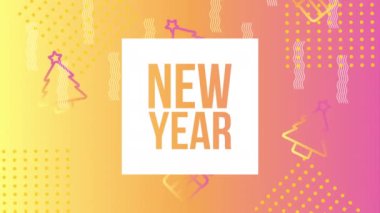 renk çizgileri ve geometrik şekiller mutlu yeni yıl harfleriyle animasyon