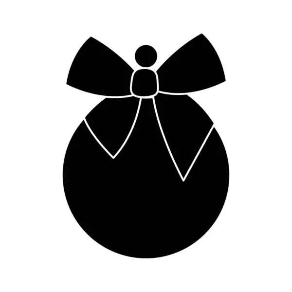 弓の装飾でボールクリスマスのシルエット孤立したアイコン — ストックベクタ