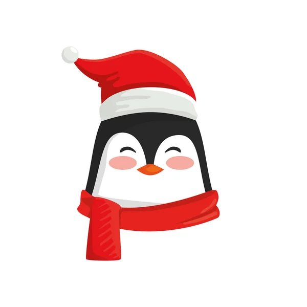 Kopf des Pinguin-Charakters frohe Weihnachten — Stockvektor