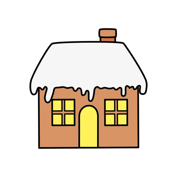 Huis met sneeuw geïsoleerd icoon — Stockvector