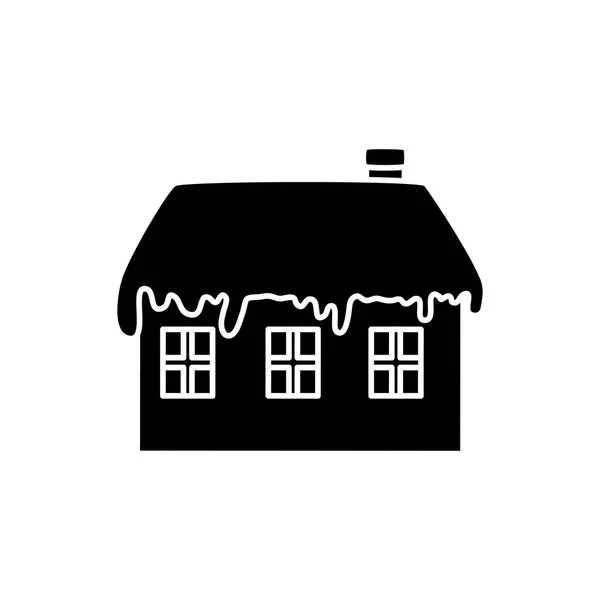 Silhouet van huis met sneeuw geïsoleerde pictogram — Stockvector