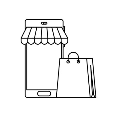 Şemsiyeli akıllı telefon ve çanta mağaza tarzı simge