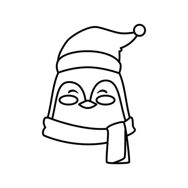 Fej pingvin karakter boldog karácsonyt vonal stílus — Stock Vector