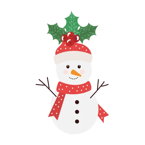Frohe Weihnachten Schneemann mit Blättern und Samen — Stockvektor