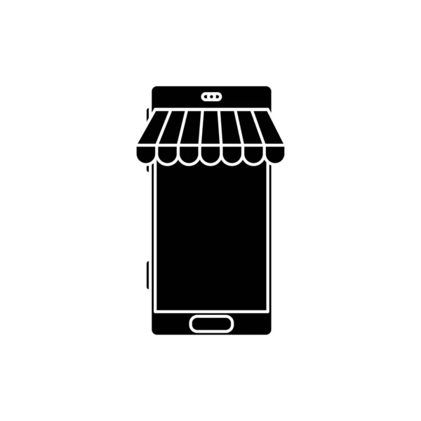 Silhouette of smartphone with parasol store isolated icon — Stock Vector