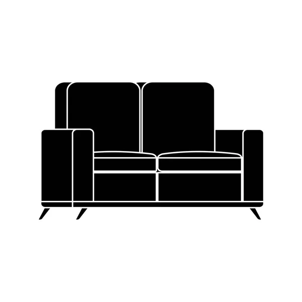 Sziluett bútorok kényelmes kanapé elszigetelt ikon — Stock Vector
