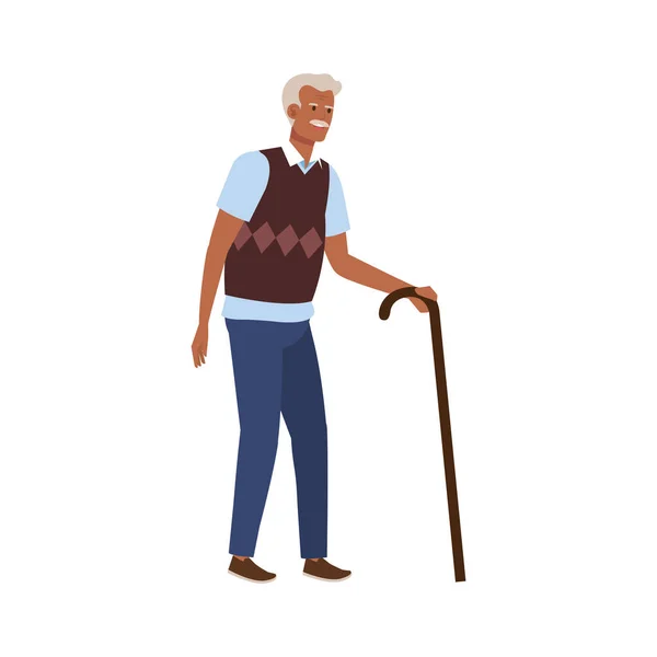 Vecchio elegante con bastone personaggio avatar — Vettoriale Stock