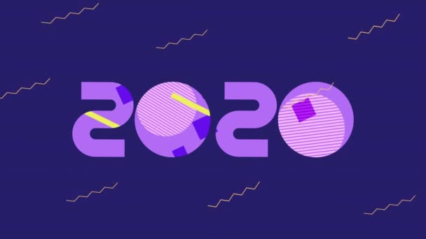 Colors lines and geometric figures animation with 2020 year — Stock Video