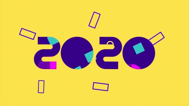 Colors lines and geometric figures animation with 2020 year — Stock Video