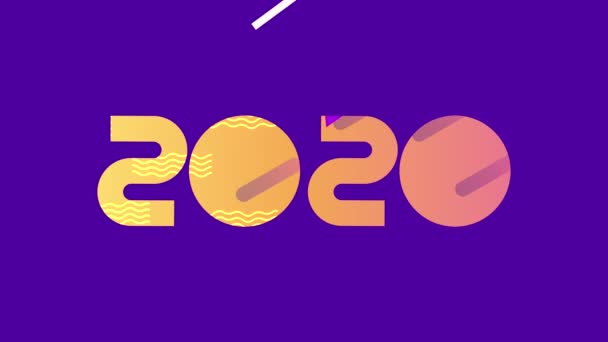 Líneas de colores y figuras geométricas animación con 2020 año — Vídeos de Stock