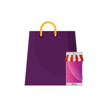 Şemsiyeli akıllı telefon ve çanta alışverişi