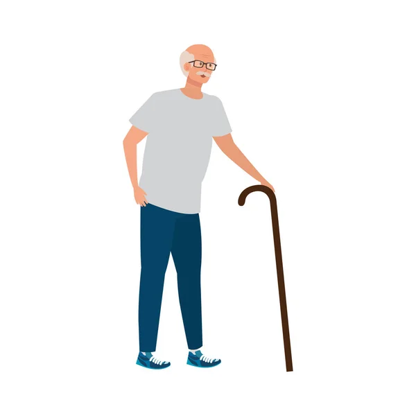 Old man elegant with cane avatar character — ストックベクタ