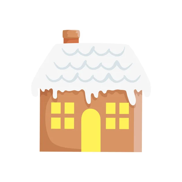 Huis met sneeuw geïsoleerd icoon — Stockvector