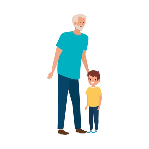 Grootvader met kleinzoon avatar karakter — Stockvector