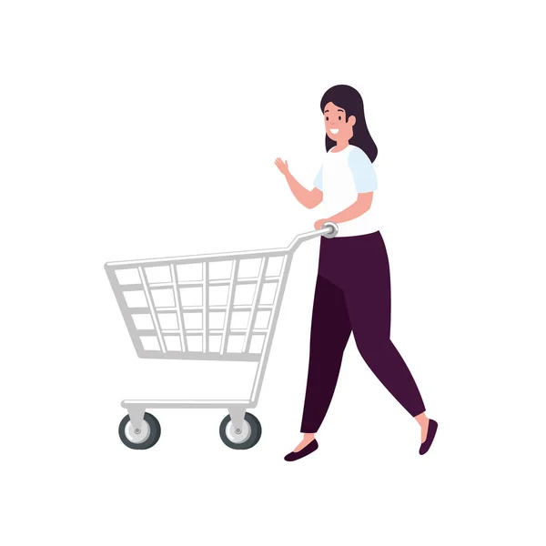 Alışveriş arabası olan güzel bir kadın izole edilmiş bir ikon — Stok Vektör