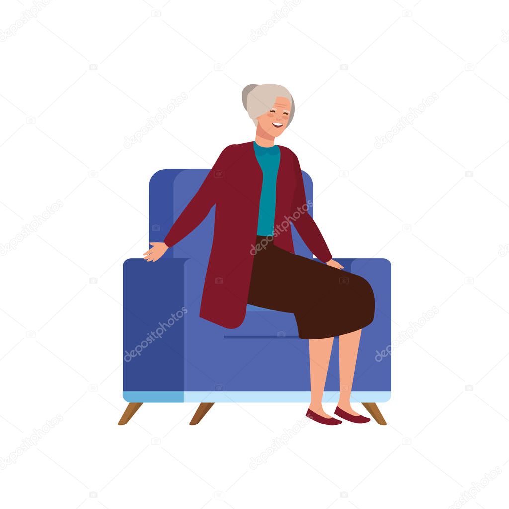 old woman sitting in sofa avatar character
