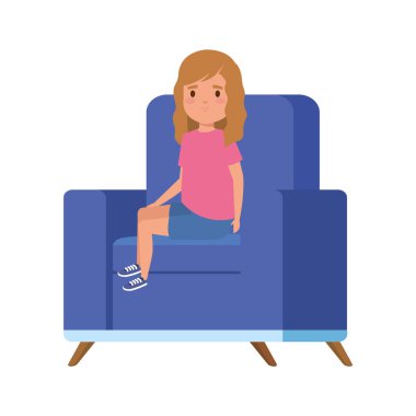 Kanepede oturan sevimli küçük kız Avatar karakteri.