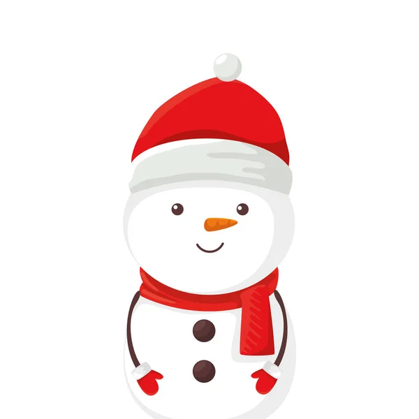 Feliz Natal bonitinho boneco de neve personagem — Vetor de Stock
