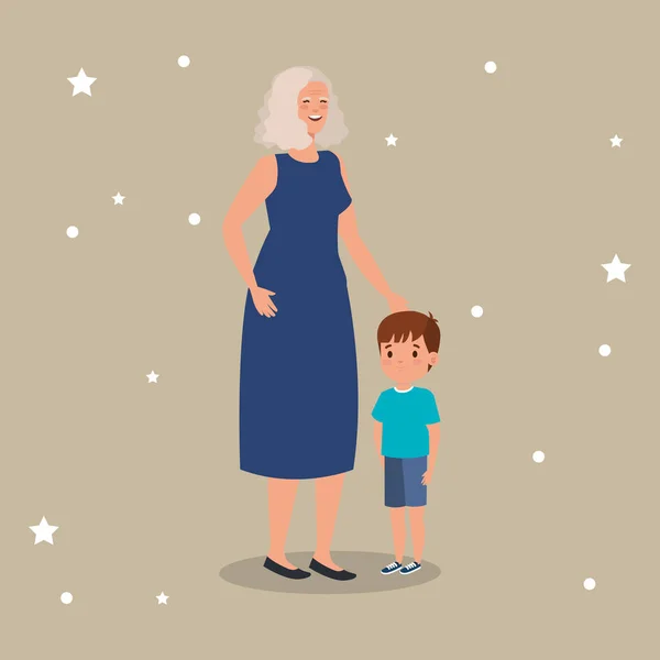 Grootmoeder met kleinzoon avatar karakter — Stockvector