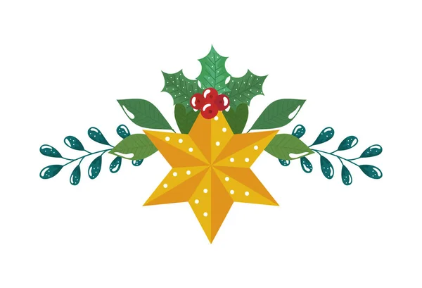 Decoração estrela natal com ramos e folhas — Vetor de Stock