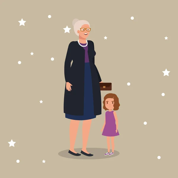 Grand-mère avec personnage avatar petite-fille — Image vectorielle