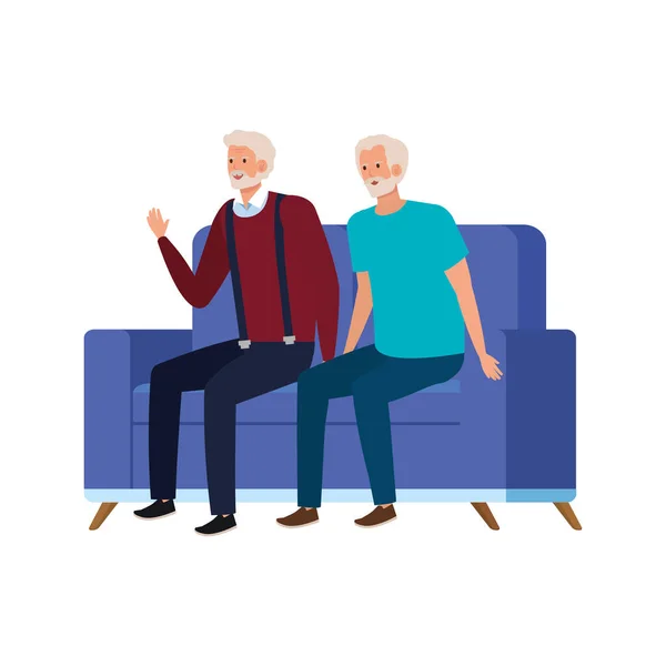 Vecchi seduti in divano personaggio avatar — Vettoriale Stock