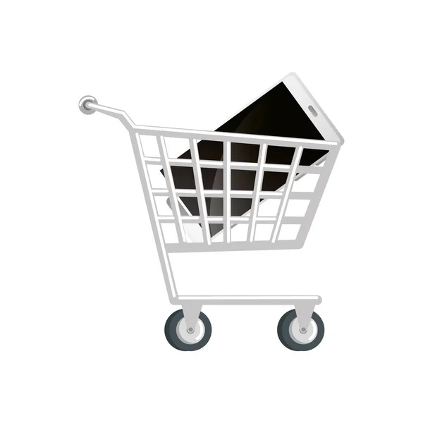 Panier shopping avec icône isolée smartphone — Image vectorielle