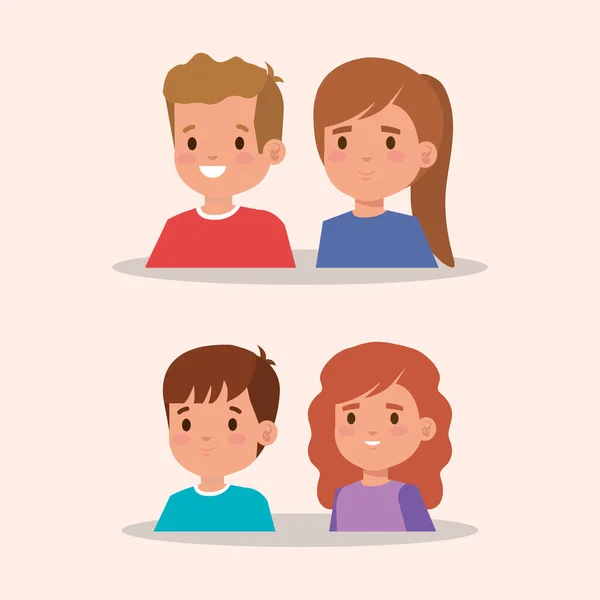 Group of little children avatar character — Stock Vector