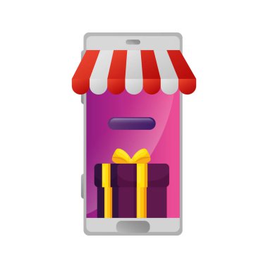 Şemsiye mağazası ve hediye kutusu olan akıllı telefon
