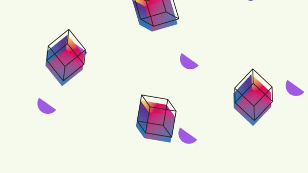 Цветовые линии и геометрические фигуры в белой фоновой анимации — стоковое видео
