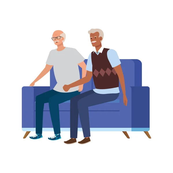 Old men seated in sofa avatar character — Stock Vector