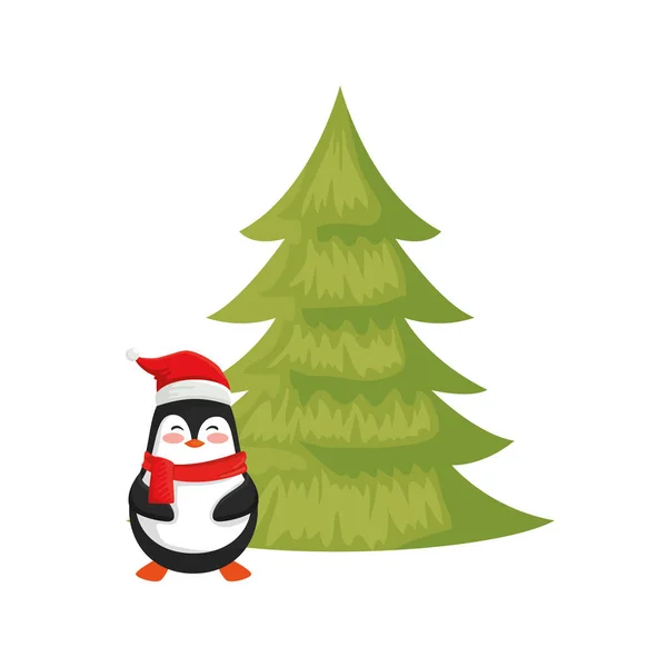 Pingüino con pino de feliz navidad — Vector de stock