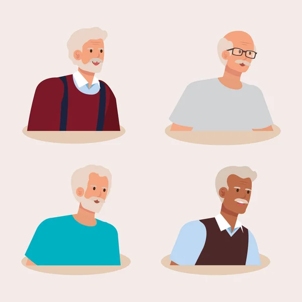 Grupa starych mężczyzn avatar charakter — Wektor stockowy