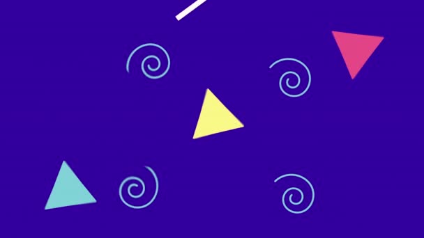 Cores linhas e figuras geométricas em animação de fundo azul — Vídeo de Stock