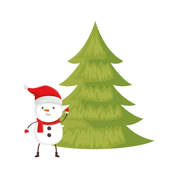 Schneemann mit Kiefer frohe Weihnachten — Stockvektor