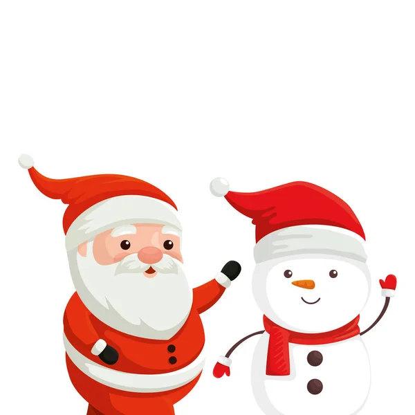 Weihnachtsmann mit Schneemannfiguren frohe Weihnachten — Stockvektor