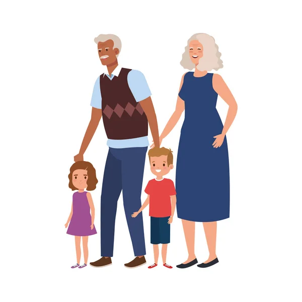 Grandparents with grandchildren avatar character — Stock Vector