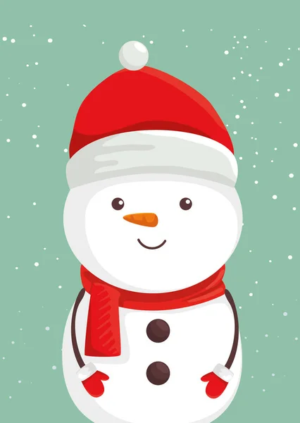 Frohe Weihnachten netter Schneemann Charakter — Stockvektor