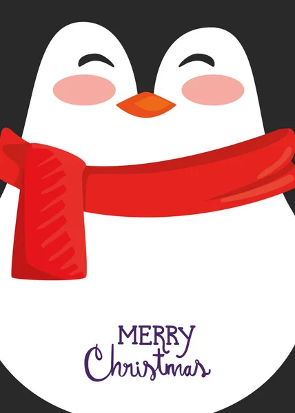 Cartaz de Natal alegre com pinguim bonito — Vetor de Stock