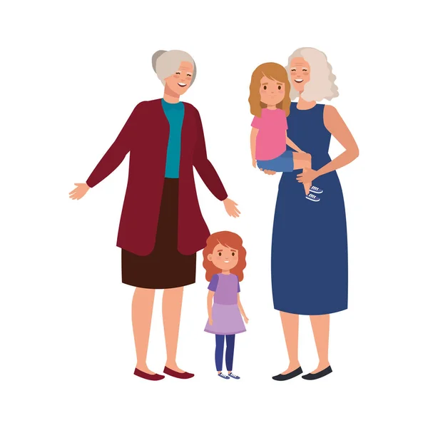 Grandmothers with granddaughters avatar character — ストックベクタ