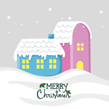 Mutlu noel posterleri ve evlerin cepheleri