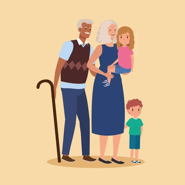 Großeltern mit Enkeln Avatar-Charakter — Stockvektor