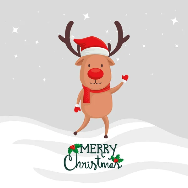 Merry christmas poster with cute reindeer — Stock Vector