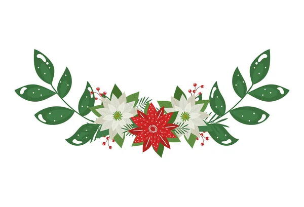 Blumen Weihnachten dekorativ mit Zweigen und Blättern — Stockvektor