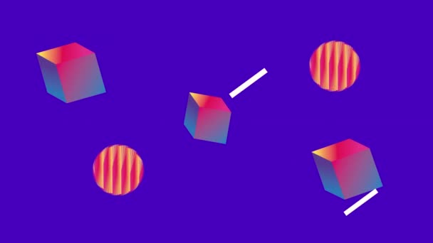 Colores líneas y figuras geométricas en la animación de fondo púrpura — Vídeo de stock