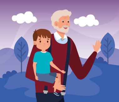 Büyükbaba ve torun manzara sahnesinde