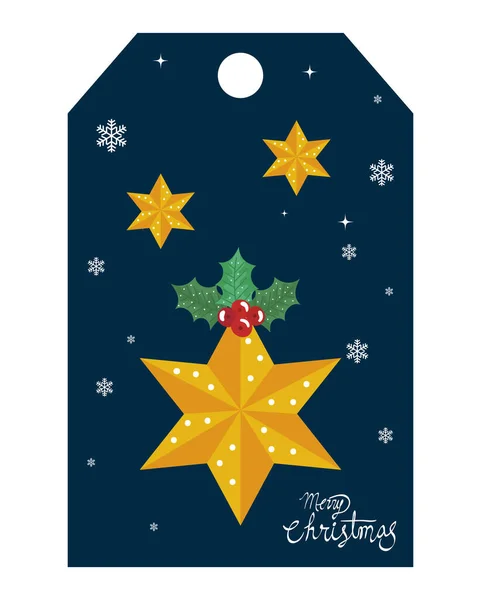 Etiqueta de Navidad feliz con estrellas y copos de nieve — Vector de stock